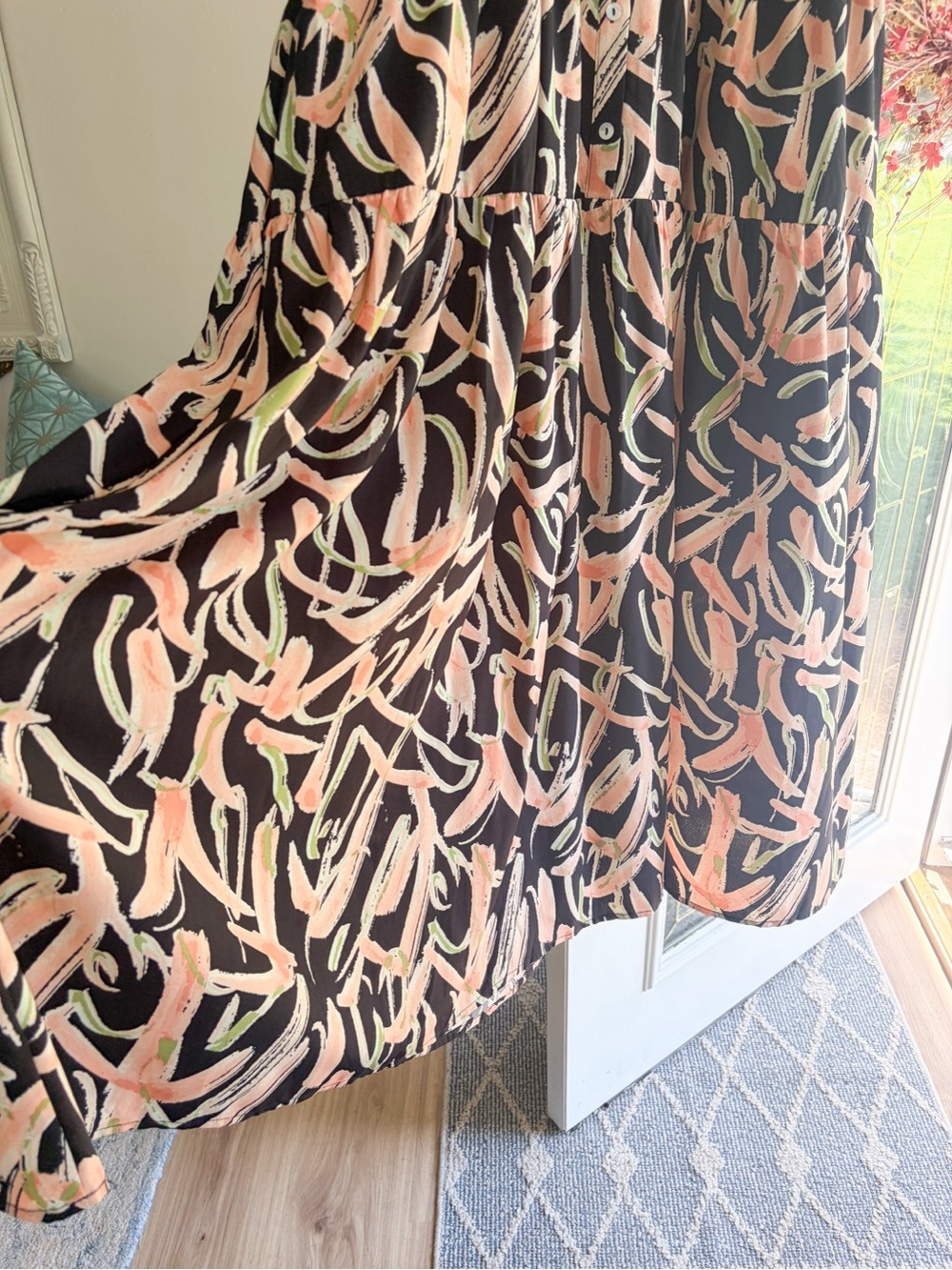 entro Black Midi Dress with Pink Brushstroke Print - Picture 7 of 8